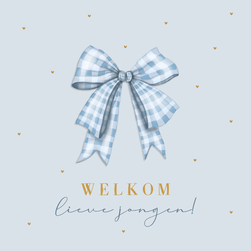 Felicitatiekaarten - Felicitatiekaart geboorte baby met blauwe strik 