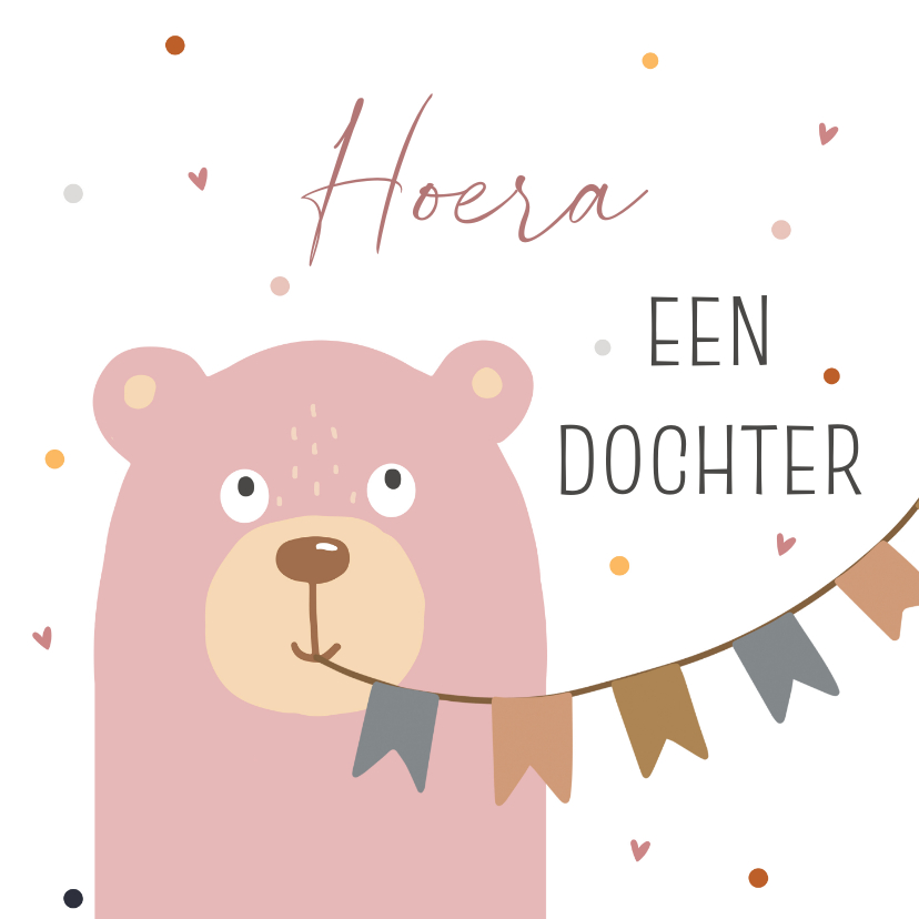 Felicitatiekaarten - Felicitatiekaart geboorte - beer confetti meisje