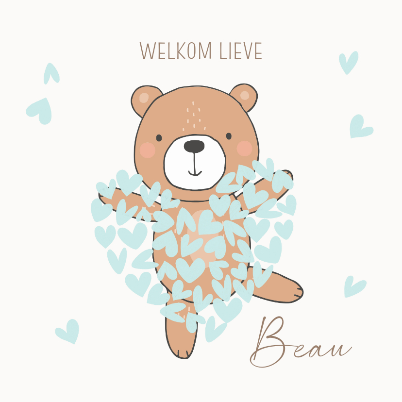 Felicitatiekaarten - Felicitatiekaart geboorte beer met blauw hart
