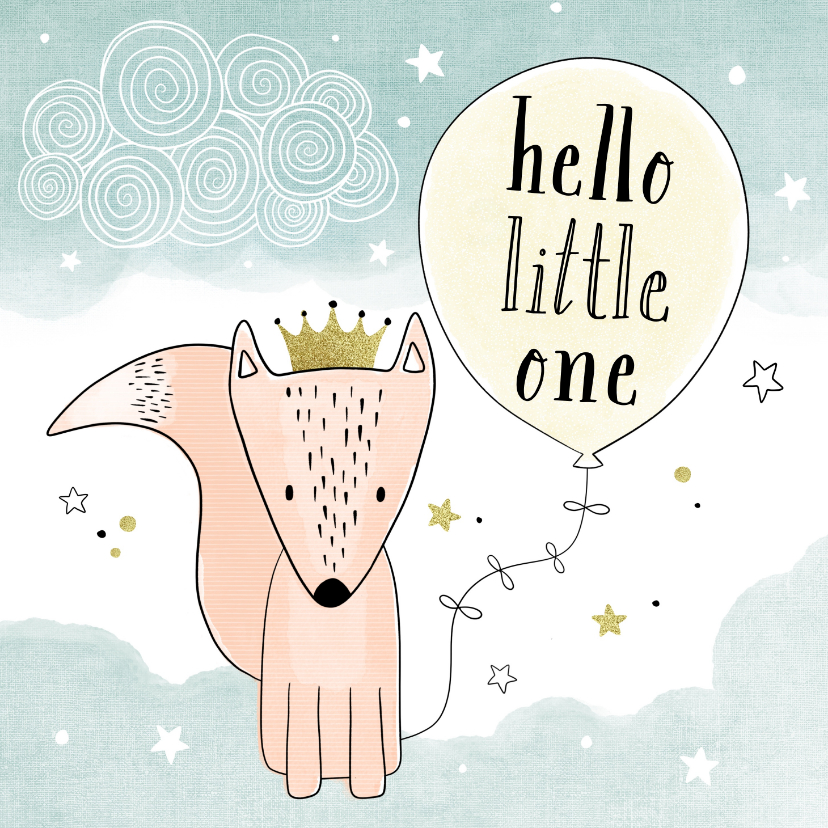 Felicitatiekaarten - Felicitatiekaart geboorte hello little one gele ballon