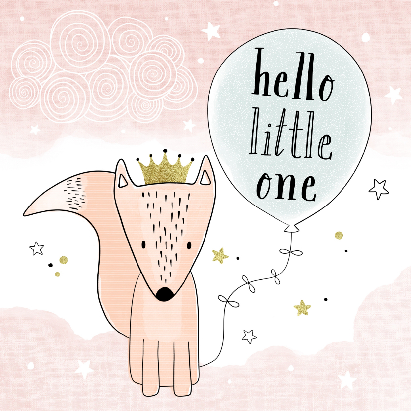 Felicitatiekaart geboorte hello little one groene ballon - Felicitatiekaarten Felicitatiekaarten - Felicitatiekaart geboorte hello little one groene ballon