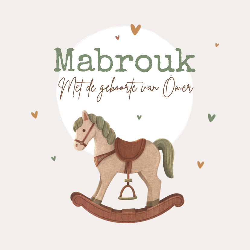 Felicitatiekaarten - Felicitatiekaart geboorte islamitisch jongen hobbelpaard
