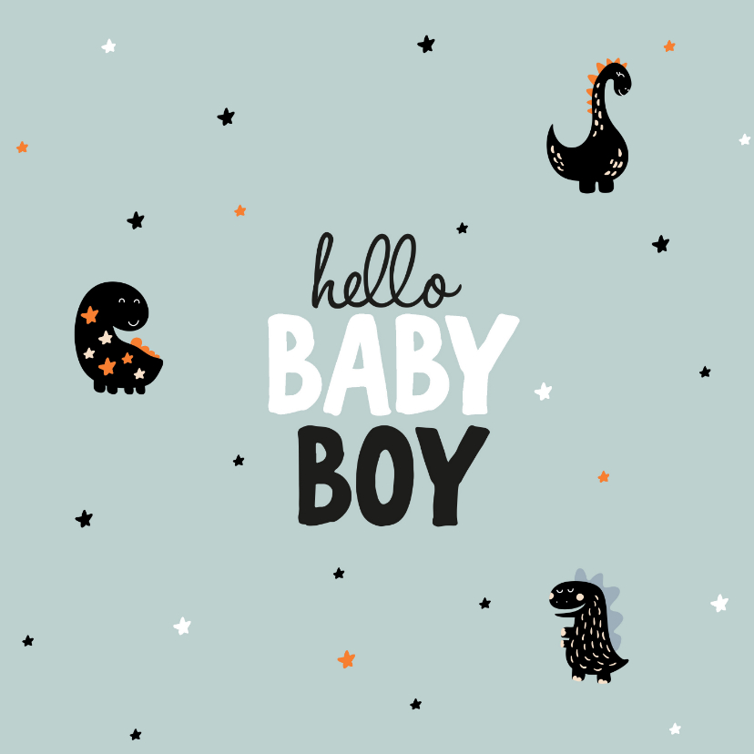 Felicitatiekaarten - Felicitatiekaart geboorte jongen dino sterren