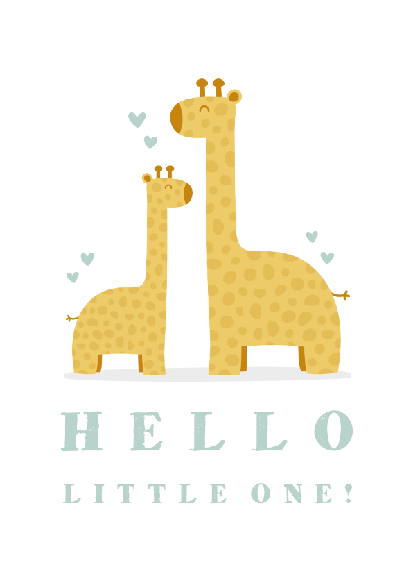 Felicitatiekaarten - Felicitatiekaart geboorte jongen giraffes met hartjes