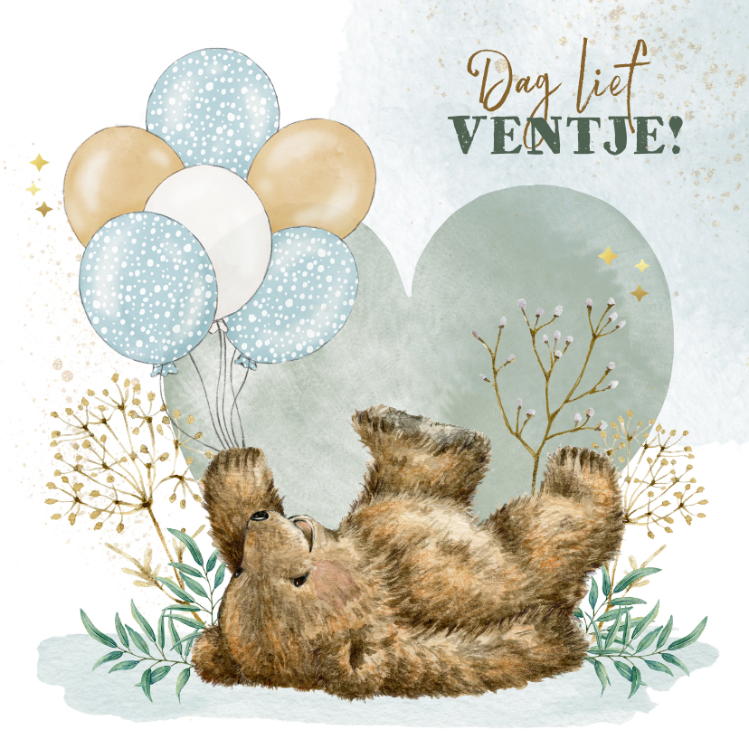 Felicitatiekaarten - Felicitatiekaart geboorte jongen met beertje en ballonnen