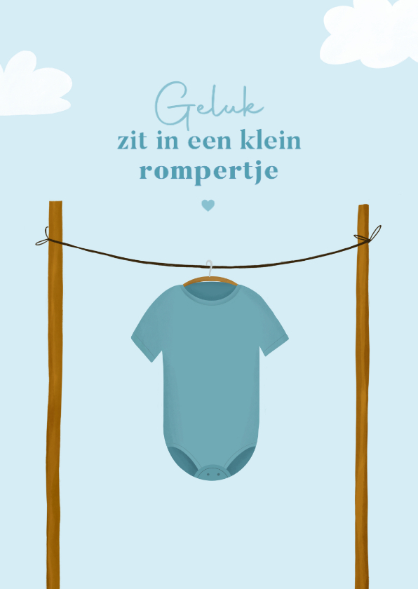 Felicitatiekaart geboorte jongen met blauwe romper - Felicitatiekaarten Felicitatiekaarten - Felicitatiekaart geboorte jongen met blauwe romper
