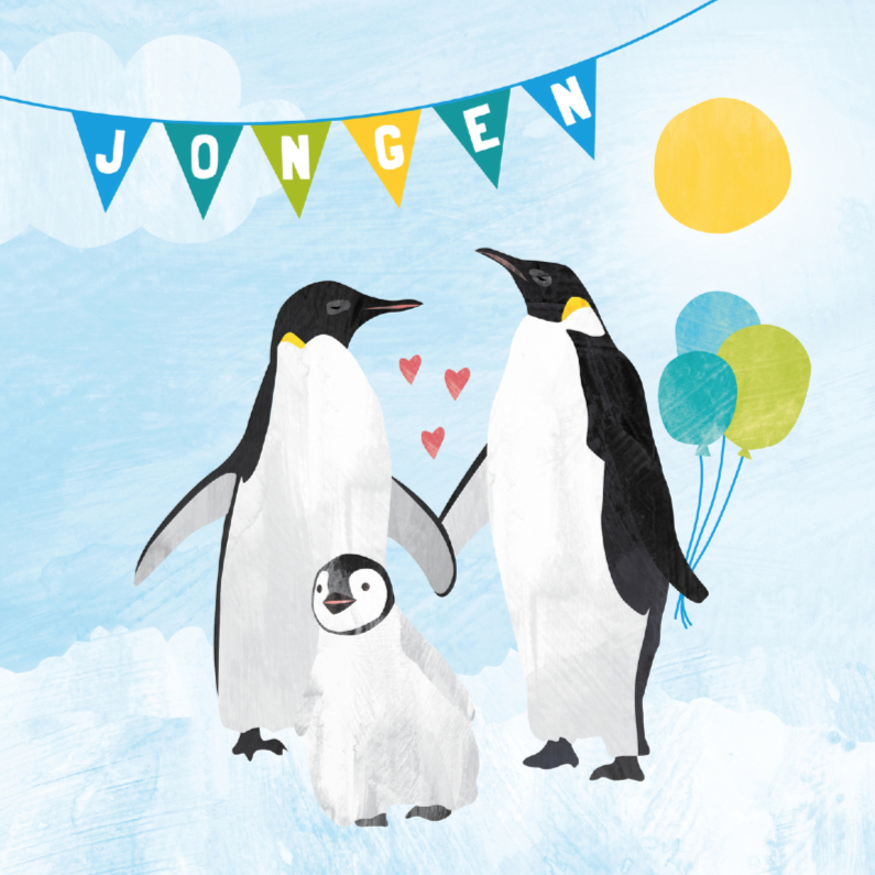 Felicitatiekaarten - Felicitatiekaart geboorte jongen - pinguin