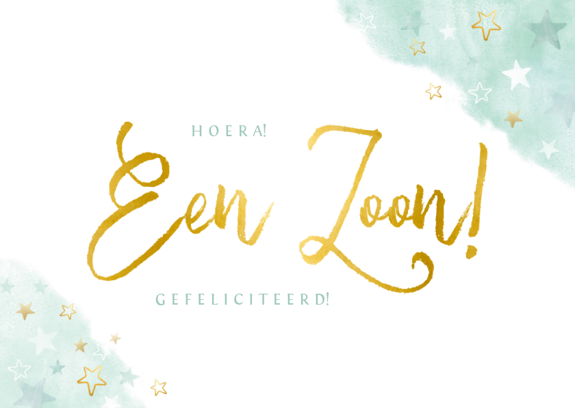 Felicitatiekaarten - Felicitatiekaart geboorte jongen - waterverf gouden sterren