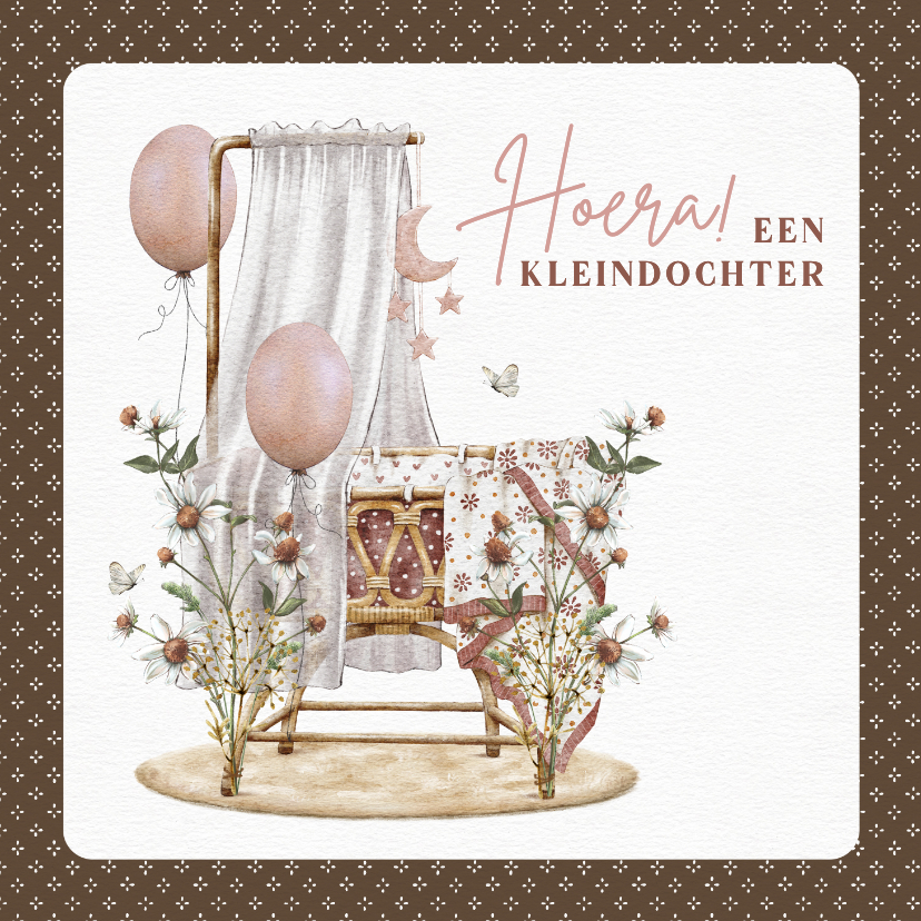 Felicitatiekaart geboorte kleindochter met wiegje - Felicitatiekaarten Felicitatiekaarten - Felicitatiekaart geboorte kleindochter met wiegje