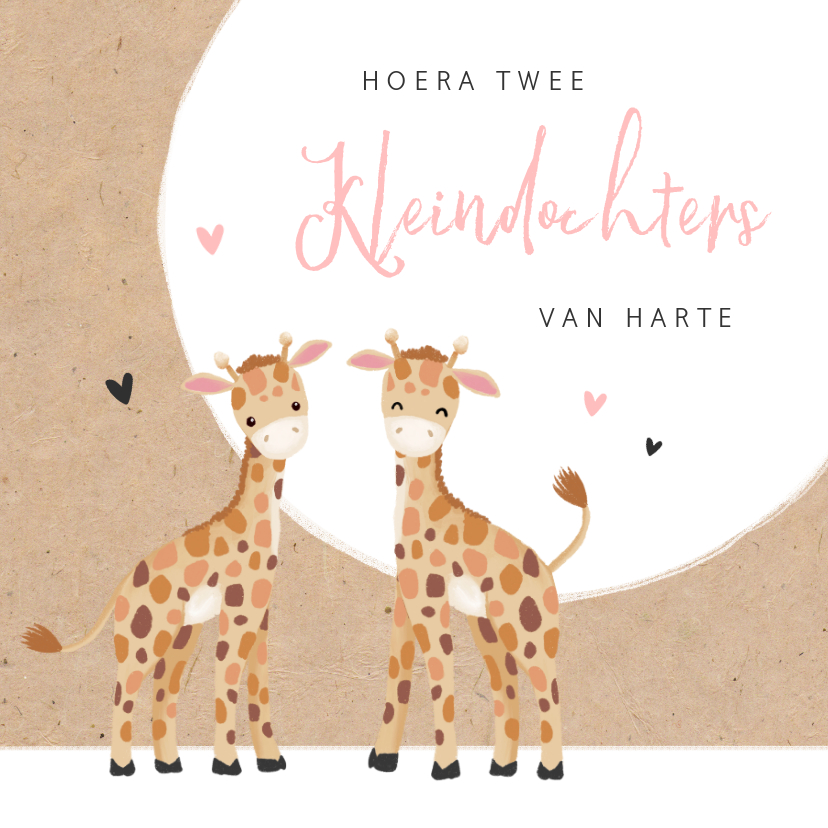 Felicitatiekaarten - Felicitatiekaart geboorte kleindochters tweeling giraf
