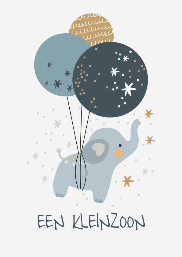 Felicitatiekaarten - Felicitatiekaart geboorte - kleinzoon olifant met ballonnen