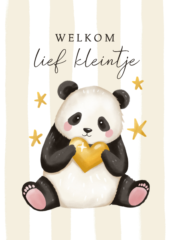 Felicitatiekaart geboorte lieve panda beer met sterren - Felicitatiekaarten Felicitatiekaarten - Felicitatiekaart geboorte lieve panda beer met sterren