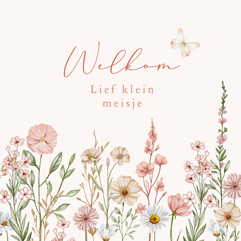 Felicitatiekaarten - Felicitatiekaart geboorte meisje bloemen in pastel
