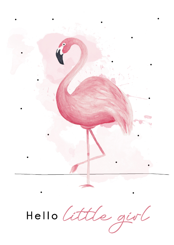 Felicitatiekaarten - Felicitatiekaart geboorte meisje met hippe flamingo