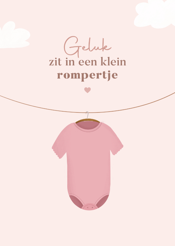 Felicitatiekaarten - Felicitatiekaart geboorte meisje met roze rompertje