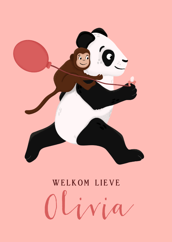 Felicitatiekaarten - Felicitatiekaart geboorte meisje - pandabeer