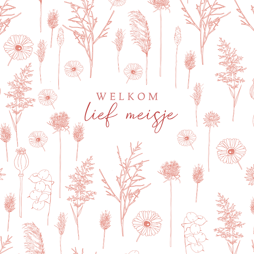Felicitatiekaarten - Felicitatiekaart geboorte meisje roze bloemen