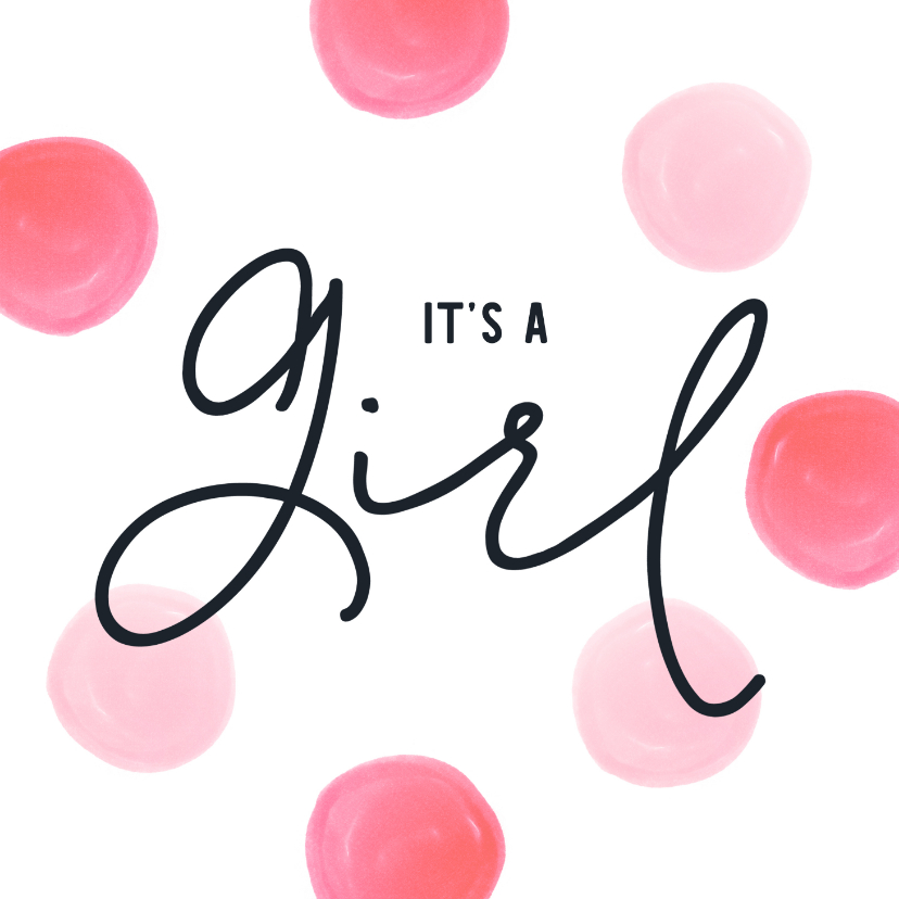 Felicitatiekaarten - Felicitatiekaart geboorte meisje roze dots watercolor