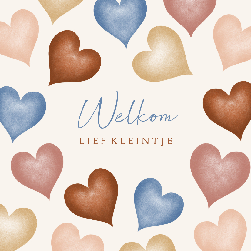 Felicitatiekaart geboorte met hartjes in aardekleuren - Felicitatiekaarten Felicitatiekaarten - Felicitatiekaart geboorte met hartjes in aardekleuren