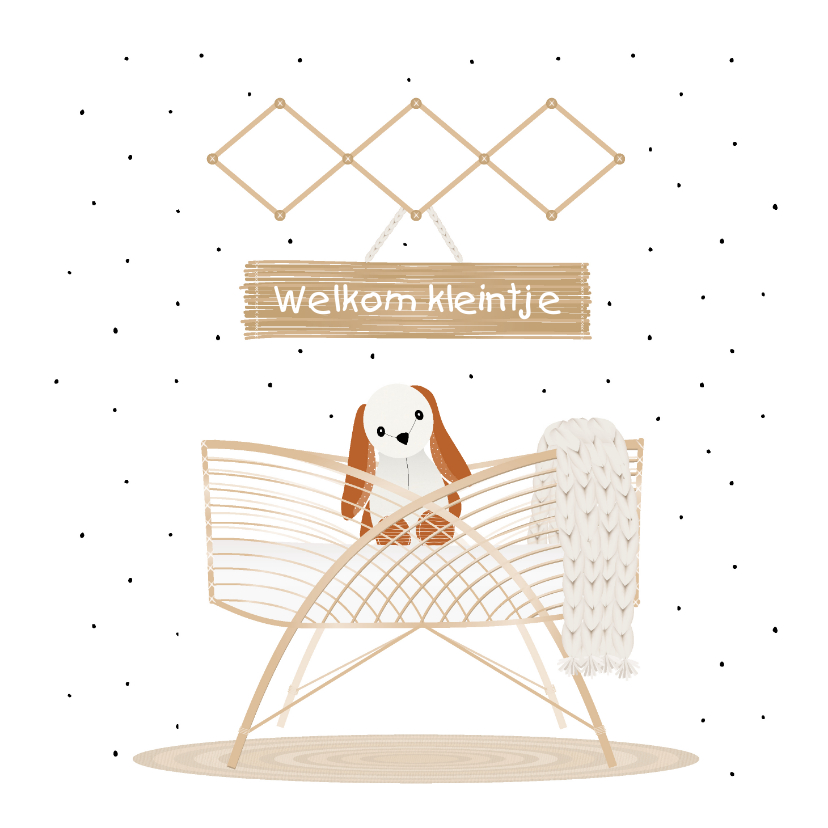 Felicitatiekaarten - Felicitatiekaart geboorte met mooie rotan wieg met knuffel