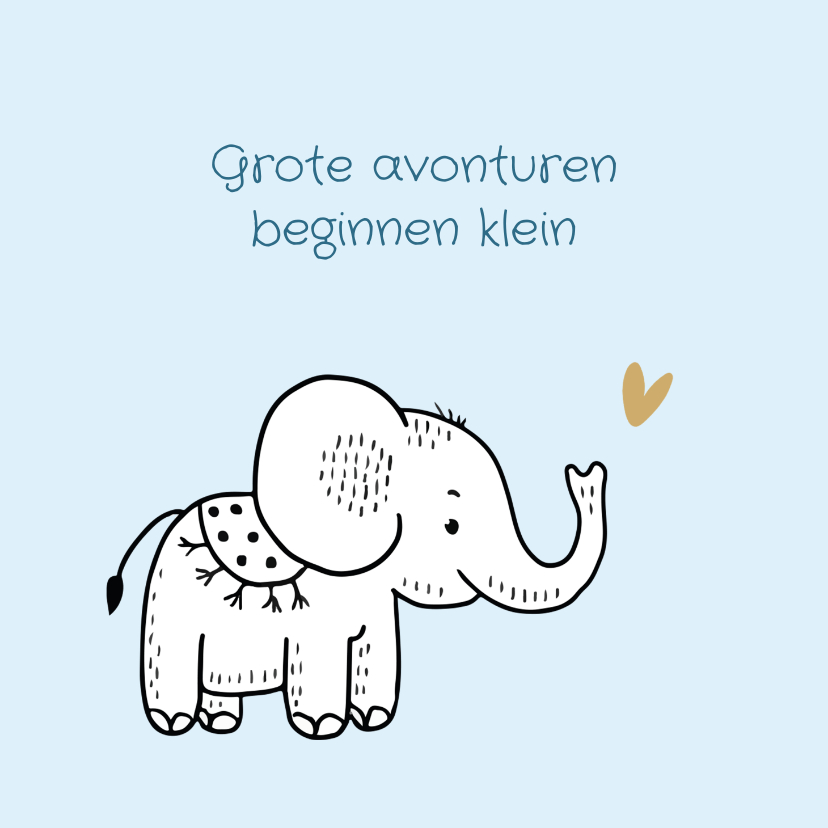 Felicitatiekaarten - Felicitatiekaart geboorte olifantje met blauwe achtergrond