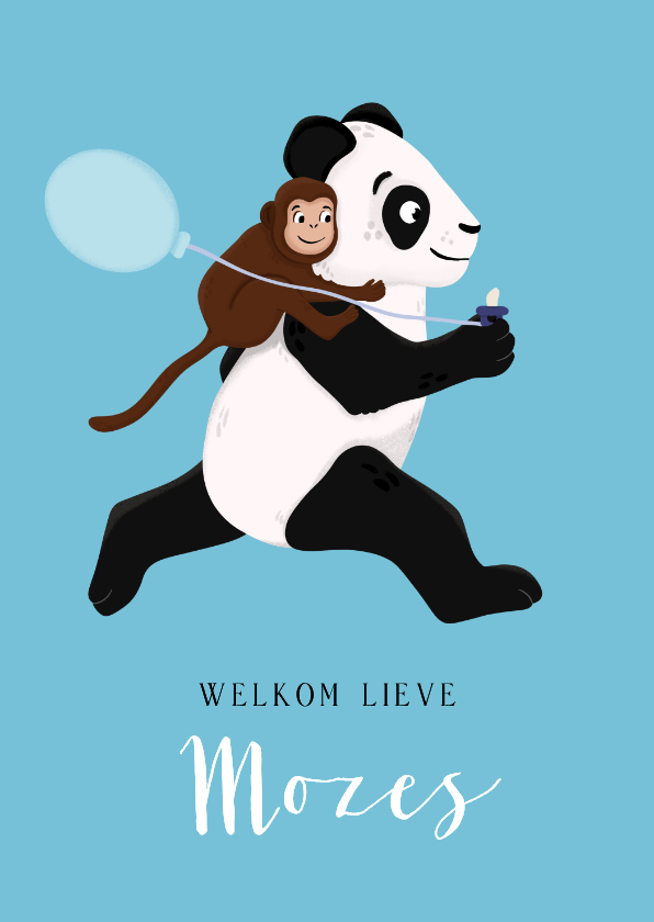 Felicitatiekaart geboorte pandabeer en aapje - Felicitatiekaarten Felicitatiekaarten - Felicitatiekaart geboorte pandabeer en aapje