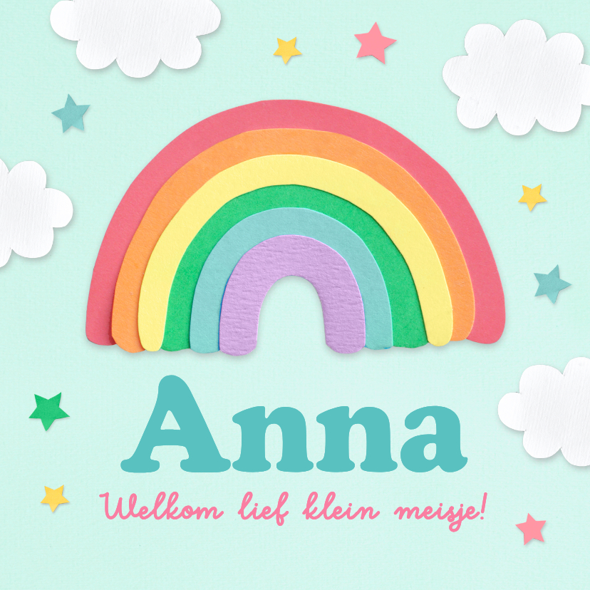 Felicitatiekaarten - Felicitatiekaart geboorte regenboog en sterretjes