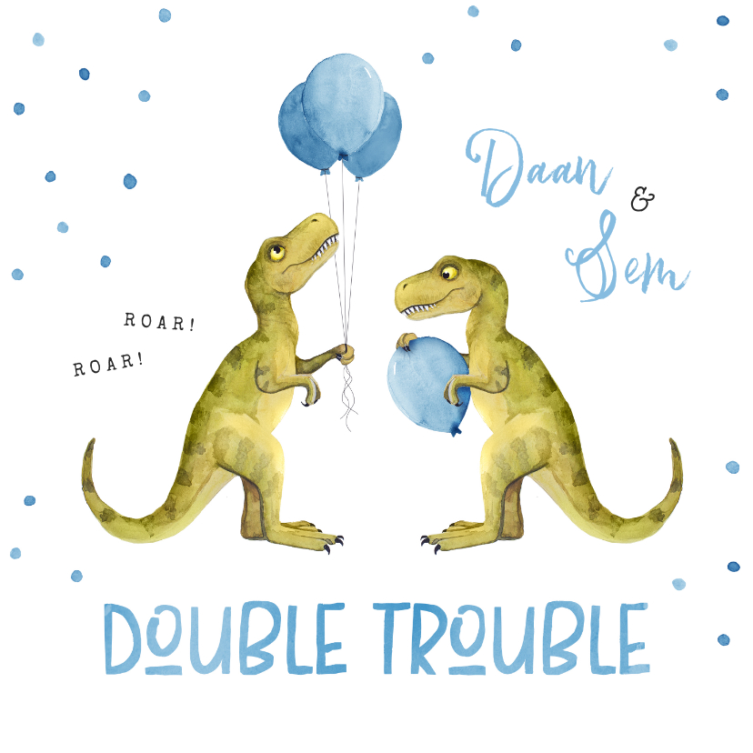 Felicitatiekaarten - Felicitatiekaart geboorte tweeling dinosaurus double trouble