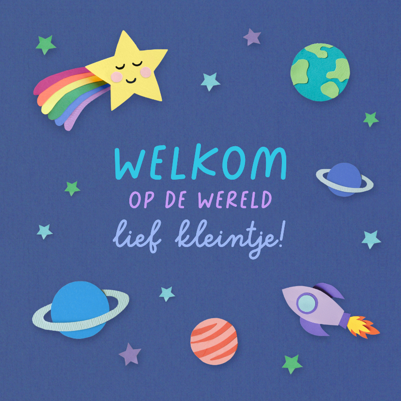 Felicitatiekaart geboorte vallende ster en planeten - Felicitatiekaarten Felicitatiekaarten - Felicitatiekaart geboorte vallende ster en planeten