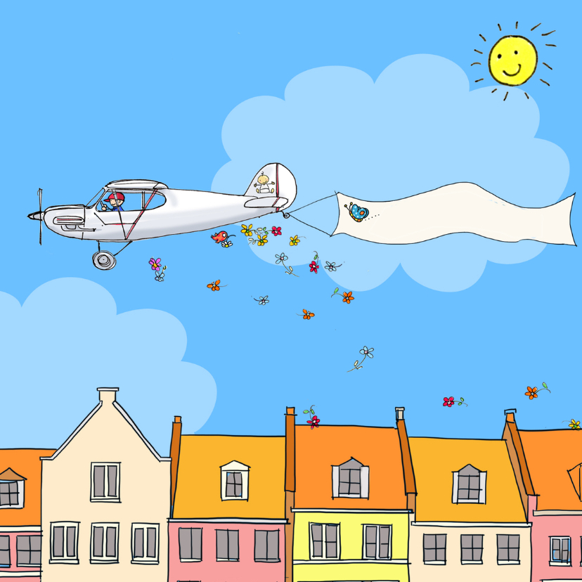Felicitatiekaart geboorte vliegtuigje - Felicitatiekaarten Felicitatiekaarten - Felicitatiekaart geboorte vliegtuigje
