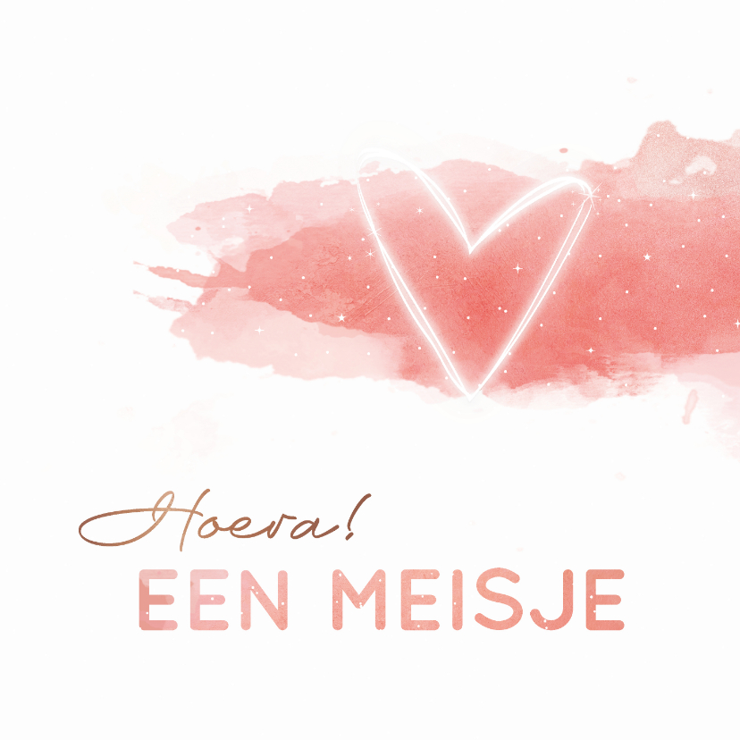 Felicitatiekaarten - Felicitatiekaart geboorte voor meisje hartje roze waterverf