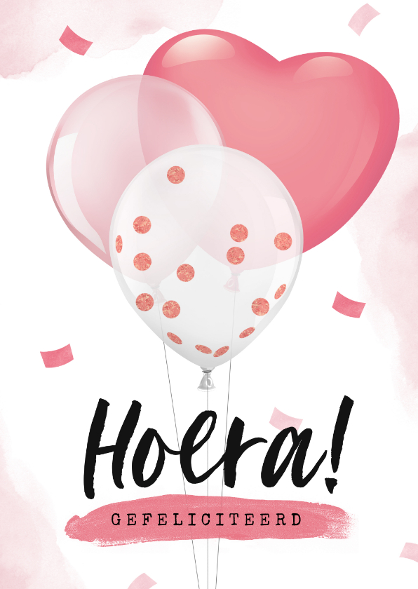 Felicitatiekaarten - Felicitatiekaart geboorte zwanger meisje ballonnen confetti