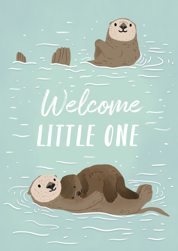Felicitatiekaarten - Felicitatiekaart geboortje otters met kindje