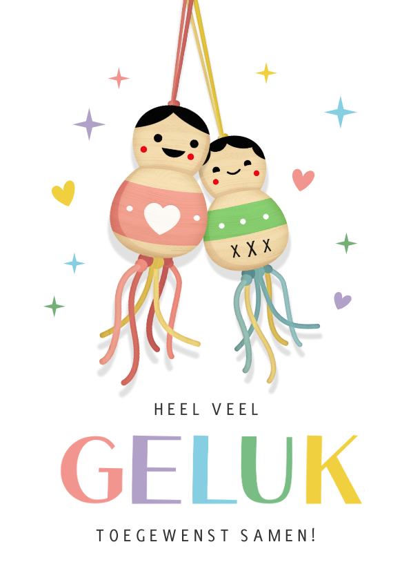 Felicitatiekaarten - Felicitatiekaart gelukspoppetjes geregistreerd partnerschap