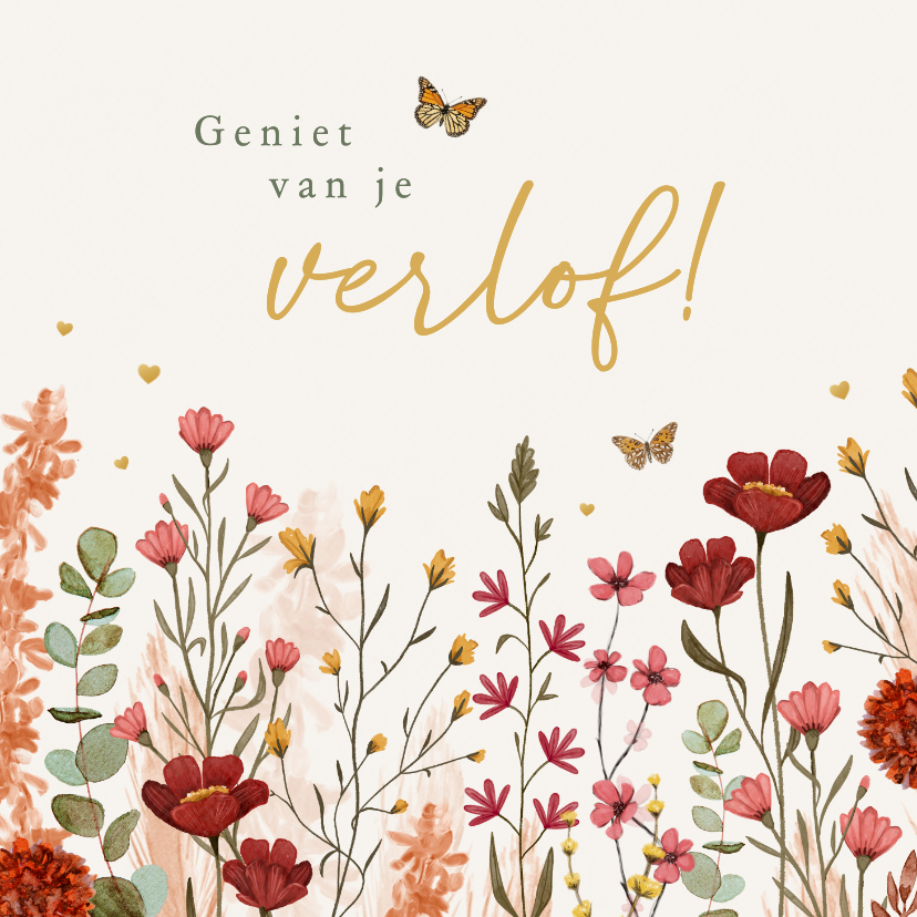 Felicitatiekaarten - Felicitatiekaart geniet van je verlof bloemen vlinders