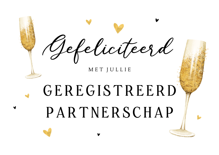 Felicitatiekaarten - Felicitatiekaart geregistreerd partners champagne hartjes