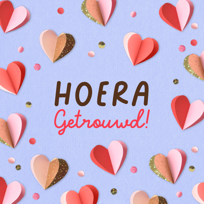 Felicitatiekaarten - Felicitatiekaart getrouwd hartjes confetti