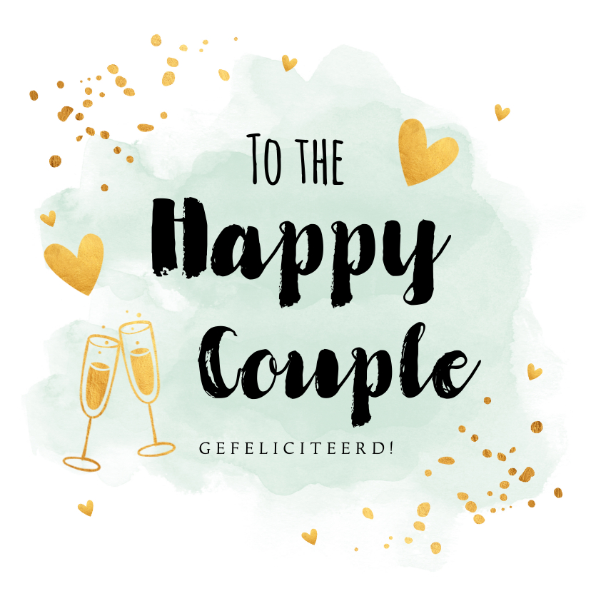 Felicitatiekaarten - Felicitatiekaart getrouwd waterverf mintgroen goudlook
