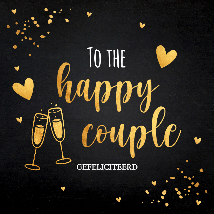 Felicitatiekaarten - Felicitatiekaart getrouwd zwart confetti goudlook