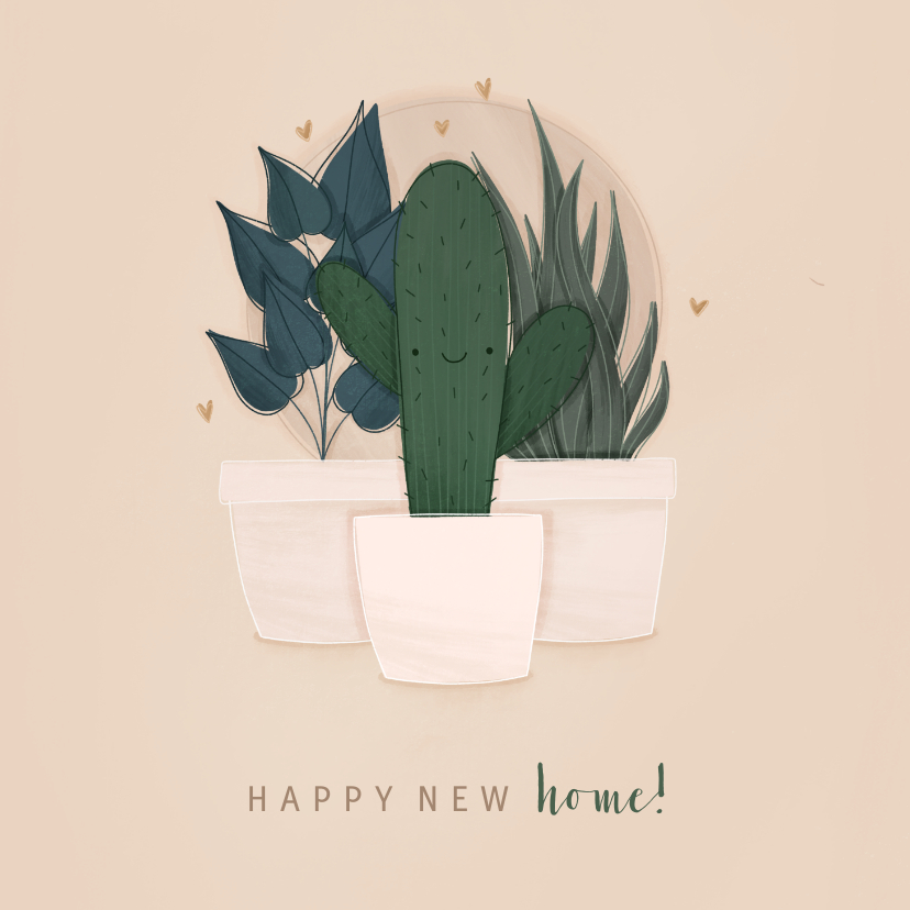 Felicitatiekaart happy new home met plantjes - Felicitatiekaarten Felicitatiekaarten - Felicitatiekaart happy new home met plantjes