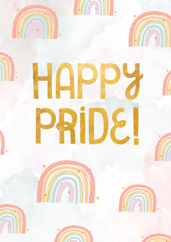 Felicitatiekaart Happy Pride met waterverf en regenbogen - Felicitatiekaarten Felicitatiekaarten - Felicitatiekaart Happy Pride met waterverf en regenbogen