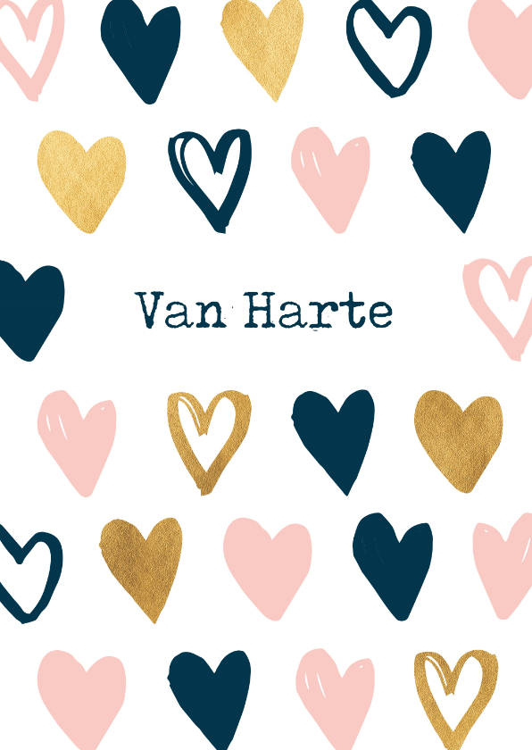 Felicitatiekaart hartjes goud - Felicitatiekaarten Felicitatiekaarten - Felicitatiekaart hartjes goud