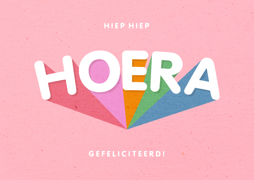 Felicitatiekaarten - Felicitatiekaart 'HOERA' regenboog roze