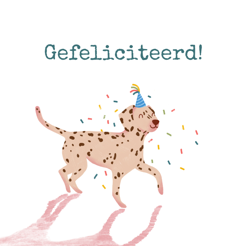 Felicitatiekaarten - Felicitatiekaart hond met feestmuts