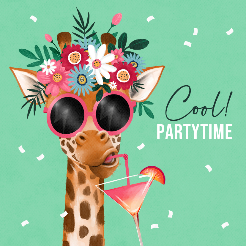 Felicitatiekaart humor giraf cocktail bloemen zomer - Felicitatiekaarten Felicitatiekaarten - Felicitatiekaart humor giraf cocktail bloemen zomer