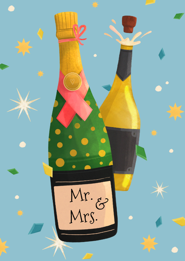 Felicitatiekaarten - Felicitatiekaart huwelijk champagne cheers confetti