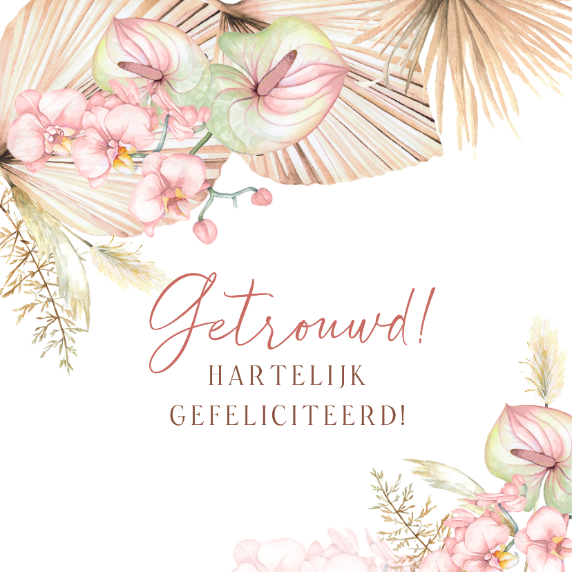 Felicitatiekaarten - Felicitatiekaart huwelijk droogbloemen orchidee