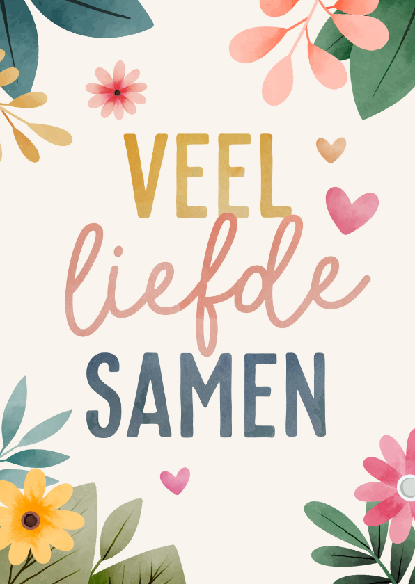 Felicitatiekaarten - Felicitatiekaart huwelijk met waterverf bloemen