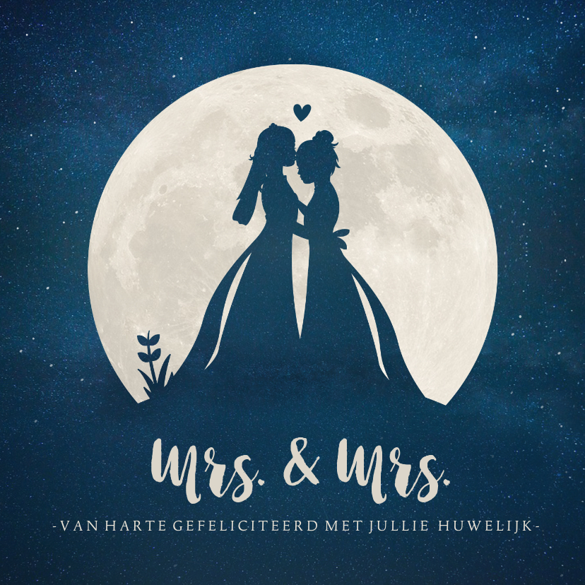 Felicitatiekaarten - Felicitatiekaart huwelijk - silhouet van 2 vrouwen in maan