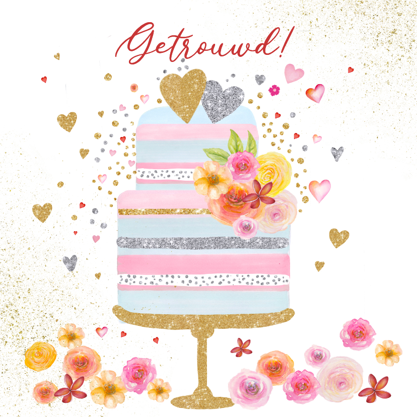 Felicitatiekaart huwelijk taart pastel - Felicitatiekaarten Felicitatiekaarten - Felicitatiekaart huwelijk taart pastel